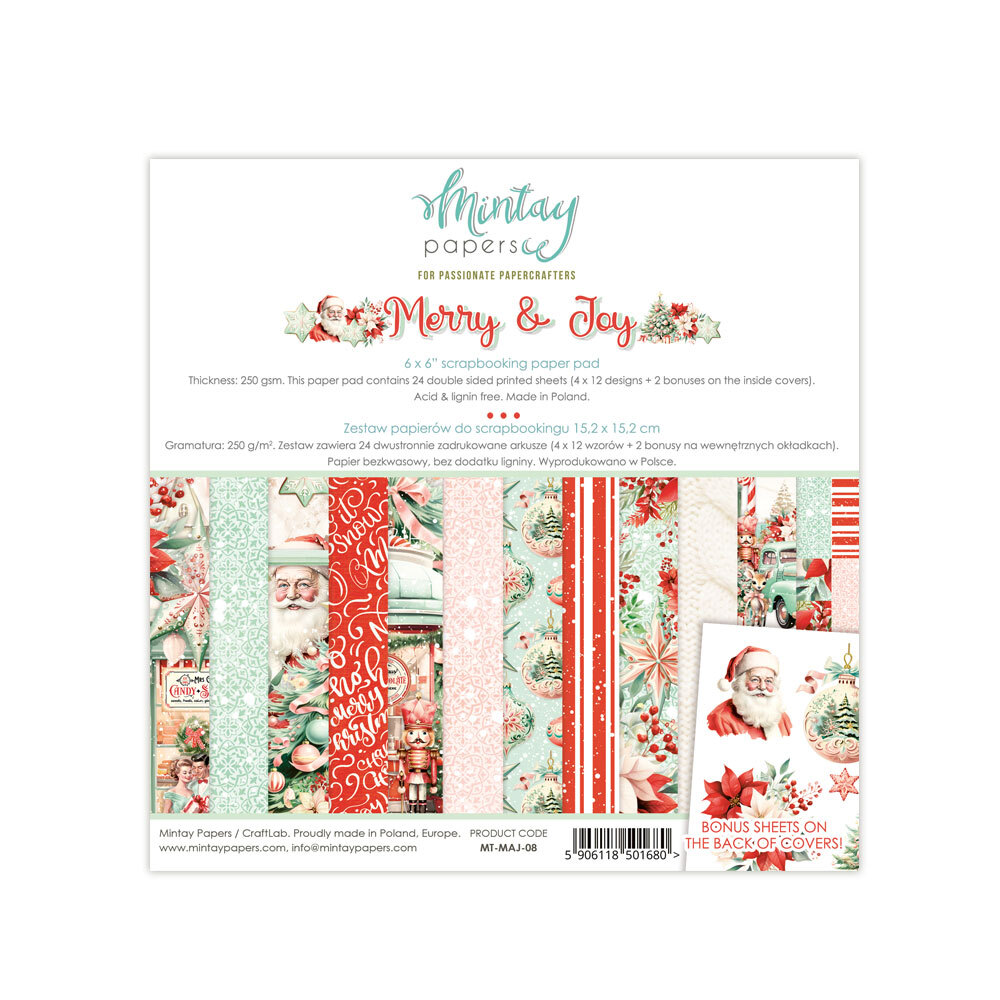 Mintay Papers 6x6 Papers 240gsm 24 Sheets Merry & Joy