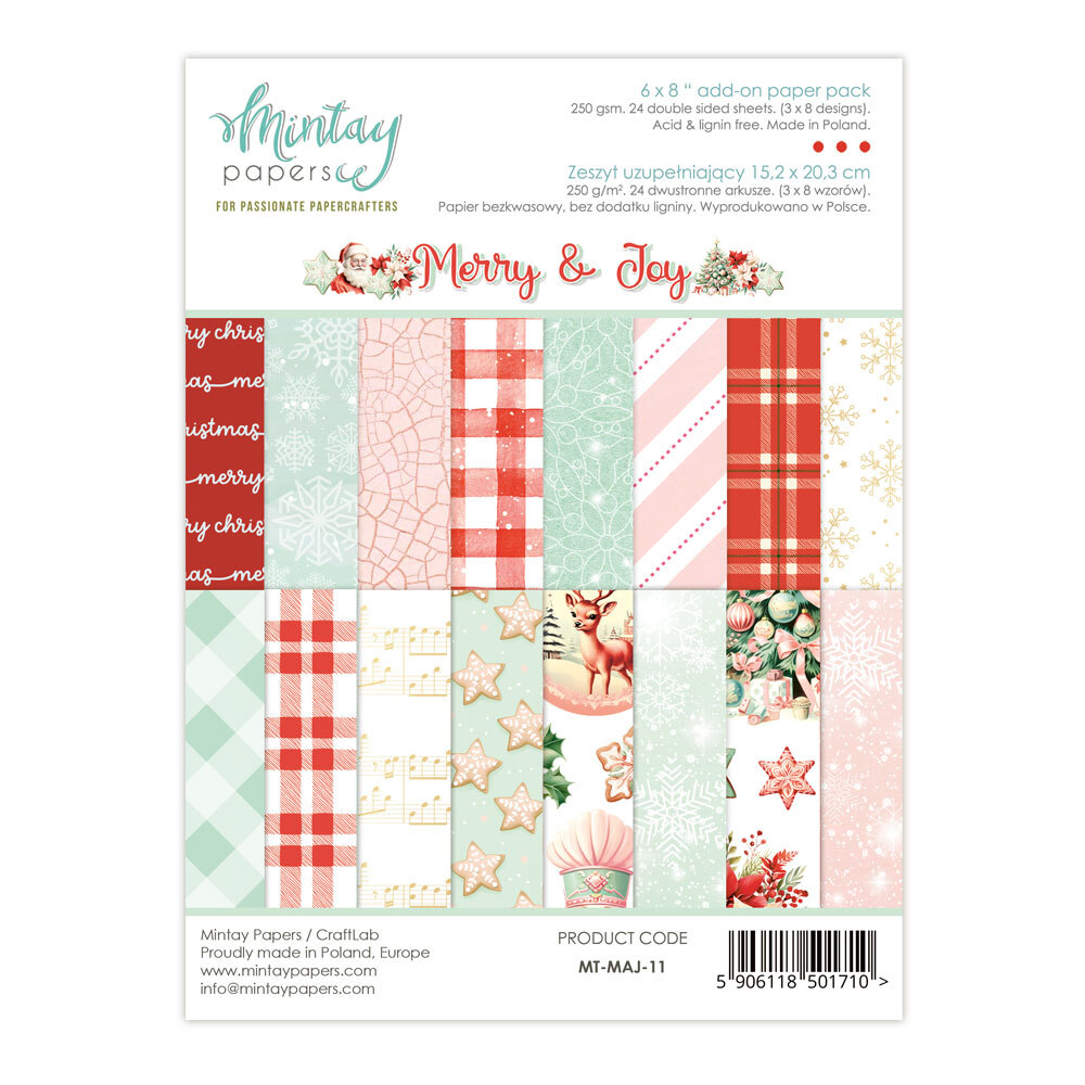 Mintay Papers 6x8 Add-on Paper Pack 240gsm 24 Sheets Merry & Joy