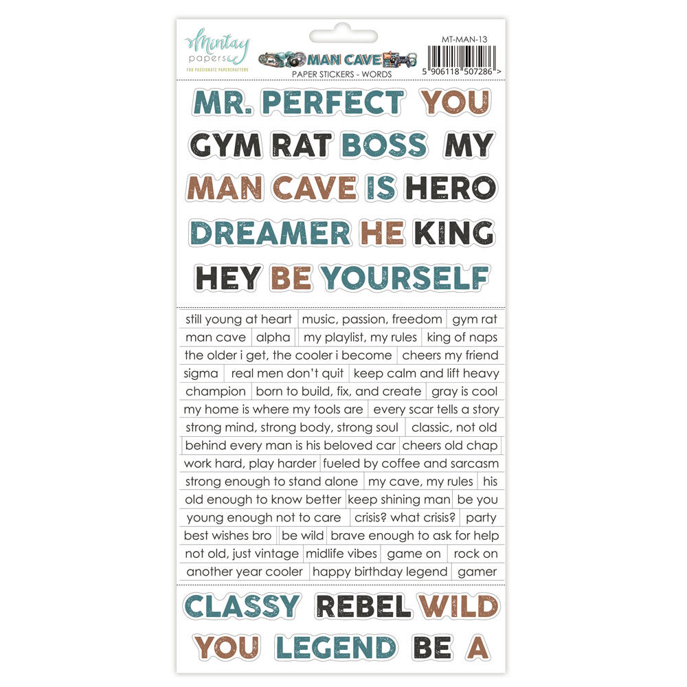 Mintay Papers 6x12 Stickers Sheet (Words) Man Cave