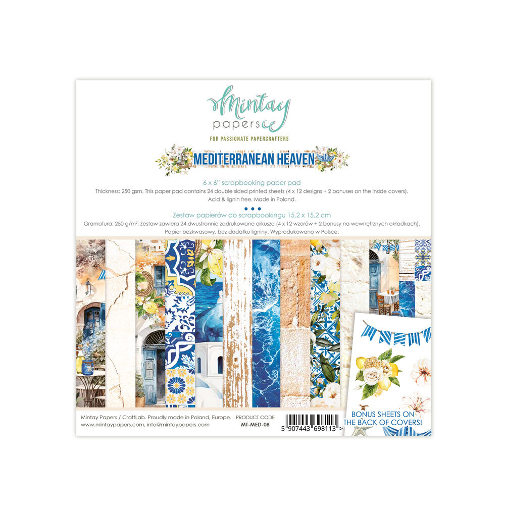 Mintay Papers 6x6 Papers 240gsm 24 Sheets Mediterranean Heaven