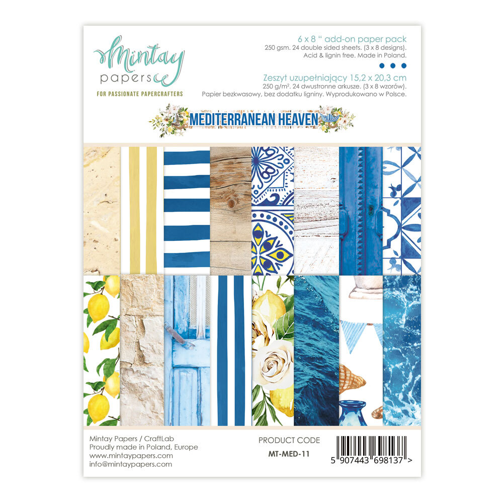 Mintay Papers 6x8 Add-on Paper Pack 240gsm 24 Sheets Mediterranean Heaven