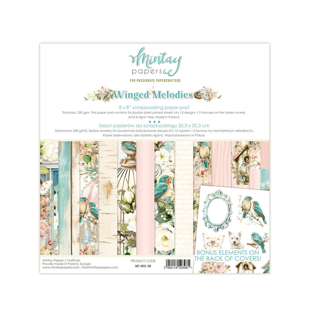 Mintay Papers 8x8 Papers 240gsm 24 Sheets Winged Melodies