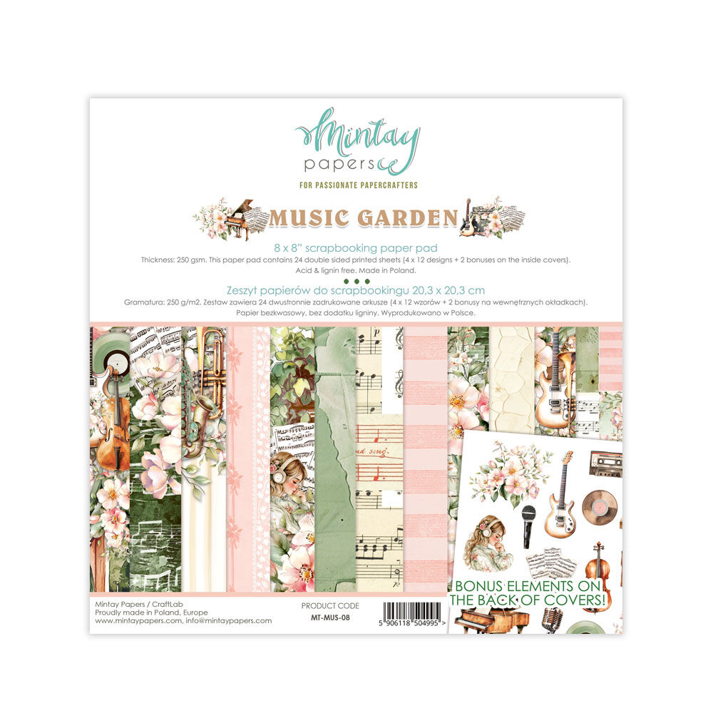 Mintay Papers 8x8 Papers 240gsm 24 Sheets Music Garden