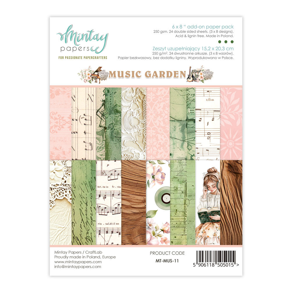 Mintay Papers 6x8 Add-on Paper Pack 240gsm 24 Sheets Music Garden