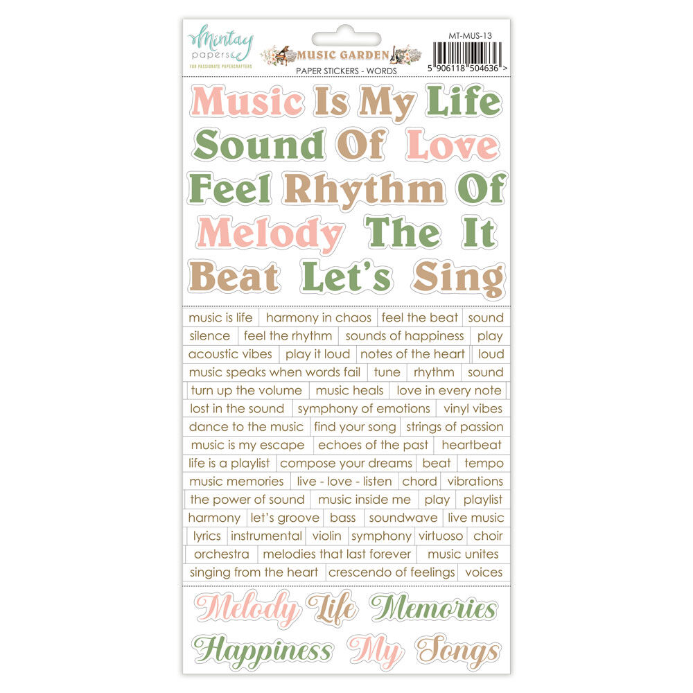 Mintay Papers 6x12 Stickers Sheet (Words) Music Garden
