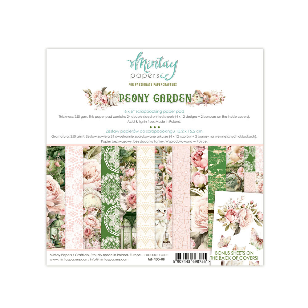Mintay Papers 6x6 Papers 240gsm 24 Sheets Peony Garden