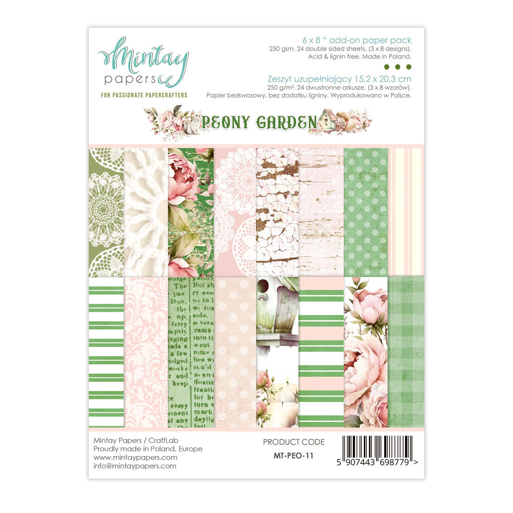 Mintay Papers 6x8 Add-on Paper Pack 240gsm 24 Sheets Peony Garden