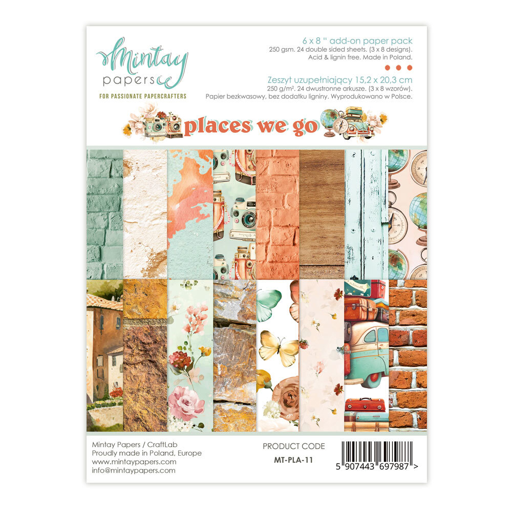 Mintay Papers 6x8 Add-on Paper Pack 240gsm 24 Sheets Places We Go