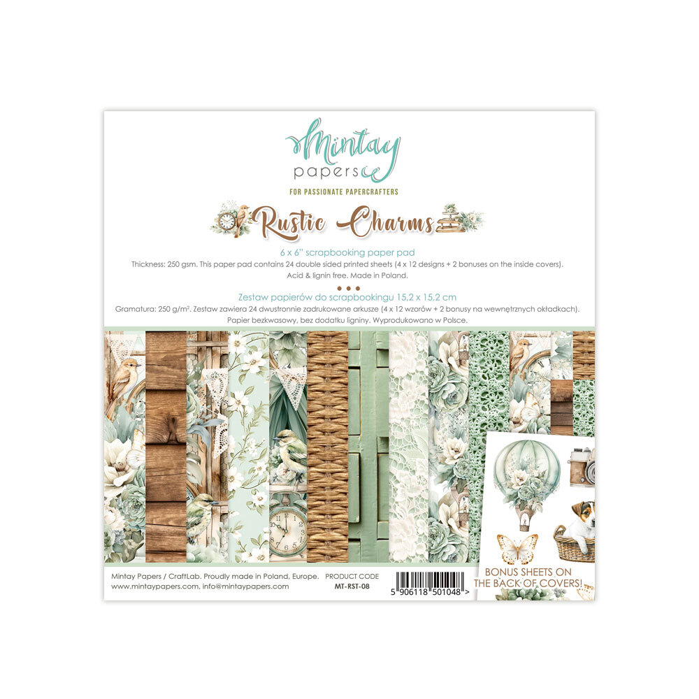 Mintay Papers 6x6 Papers 240gsm 24 Sheets Rustic Charms