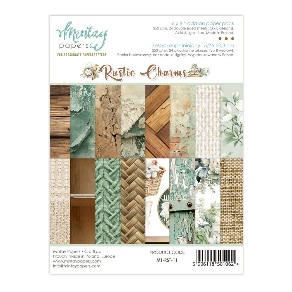 Mintay Papers 6x8 Add-on Paper Pack 240gsm 24 Sheets Rustic Charms