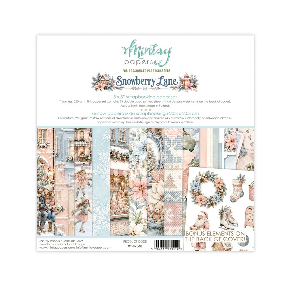 Mintay Papers 8x8 Papers 240gsm 24 Sheets Snowberry Lane
