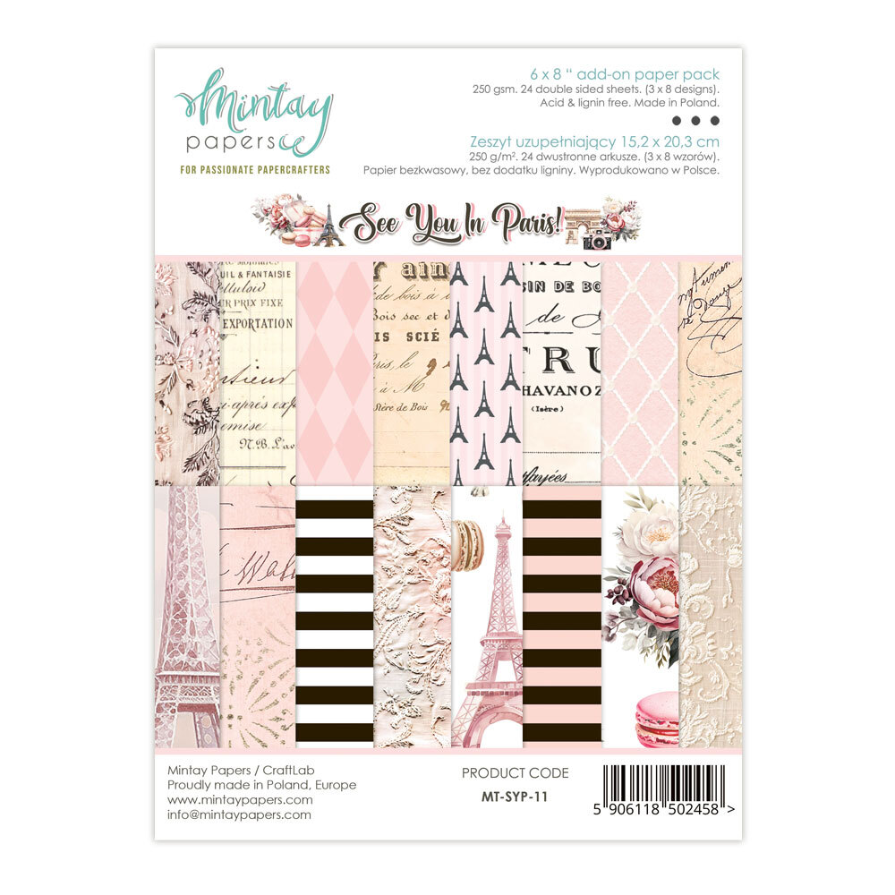 Mintay Papers 6x8 Add-on Paper Pack 240gsm 24 Sheets See You In Paris