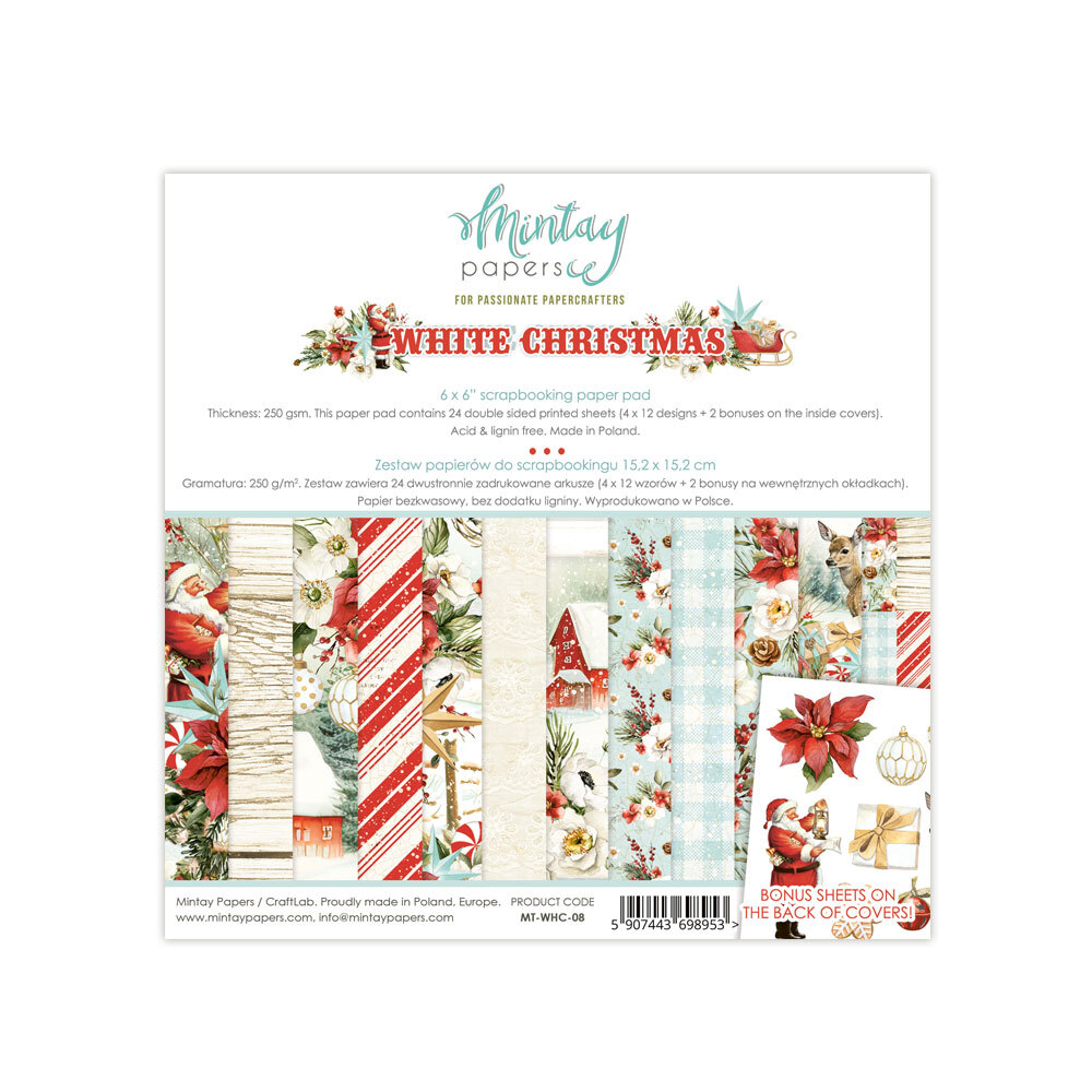 Mintay Papers 6x6 Papers 240gsm 24 Sheets White Christmas