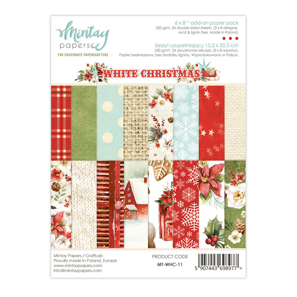 Mintay Papers 6x8 Add-on Paper Pack 240gsm 24 Sheets White Christmas