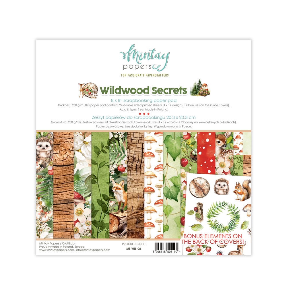 Mintay Papers 8x8 Papers 240gsm 24 Sheets Wildwood Secrets