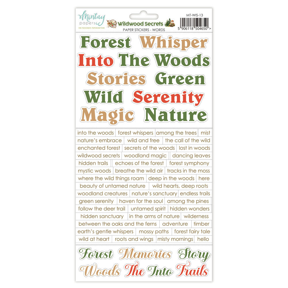 Mintay Papers 6x12 Stickers Sheet (Words) Wildwood Secrets