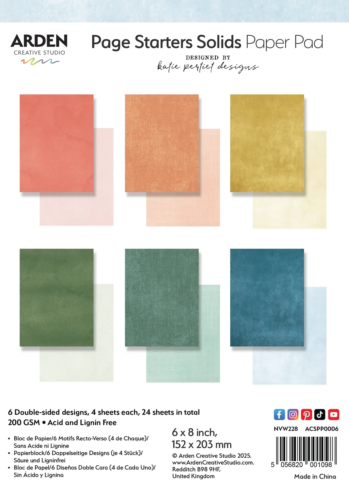 Arden Creative Page Starters Solids 6" X 8" Paper Pad