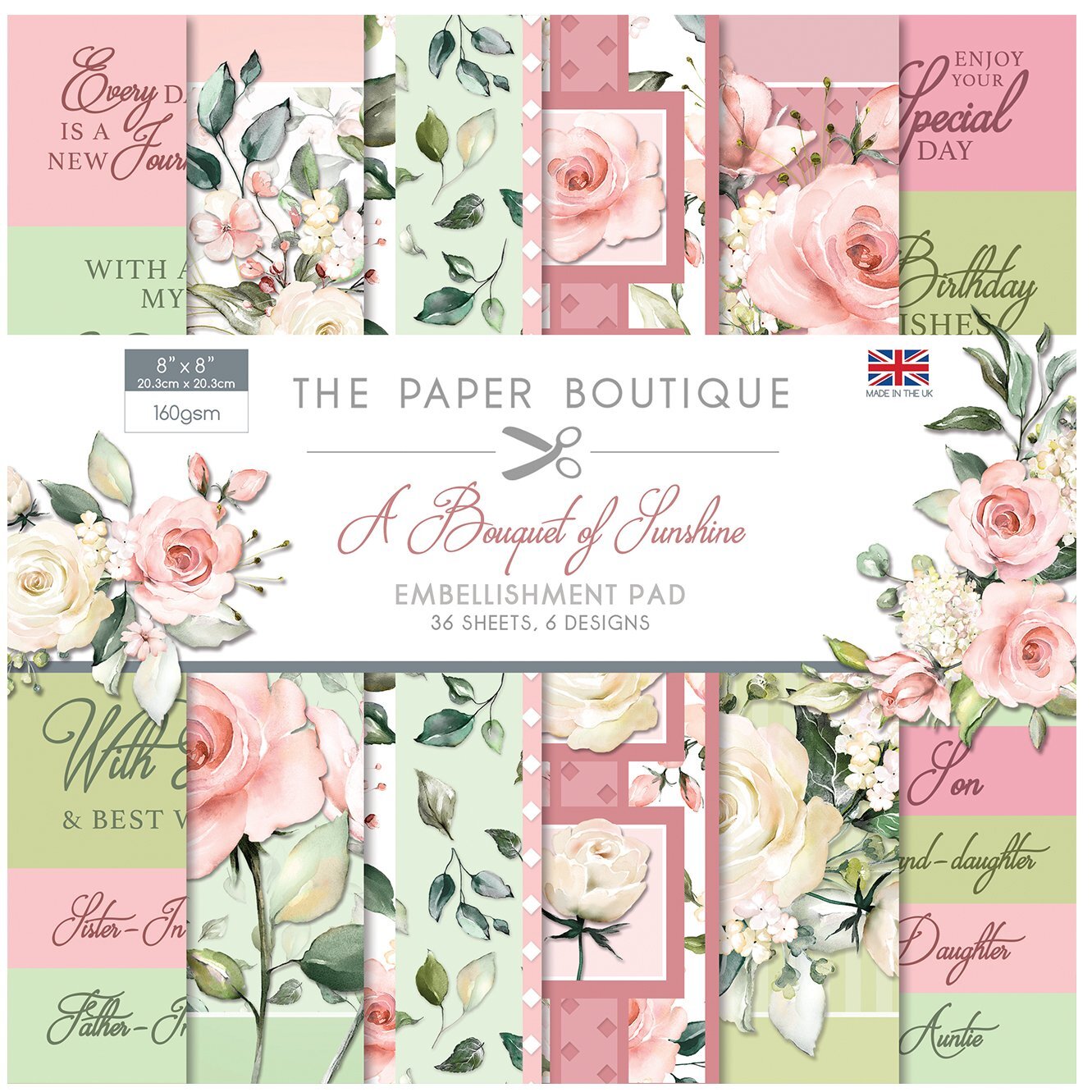 The Paper Boutique A Bouquet of Sunshine 8x8 Embellishments Pad 36 Sheets
