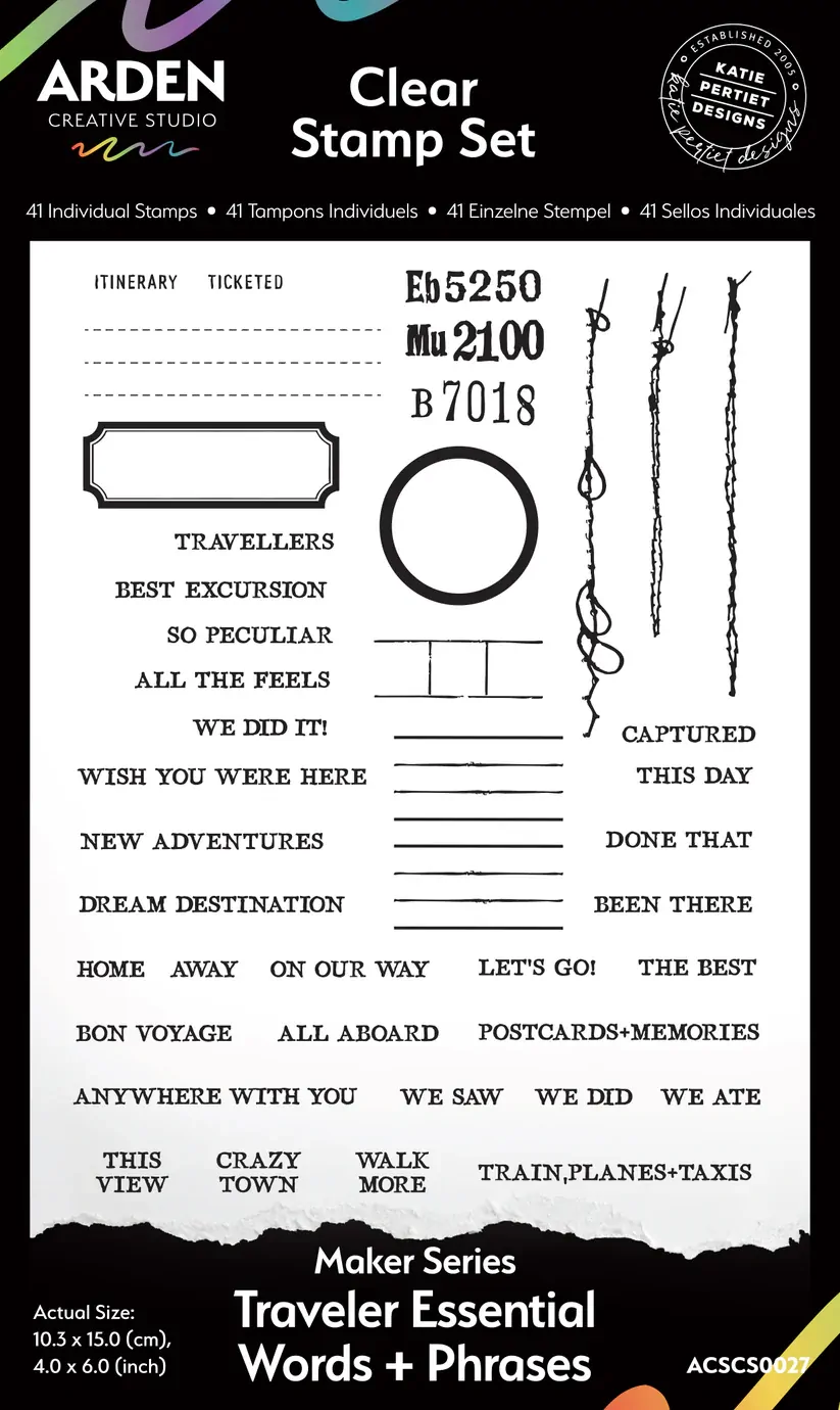 Arden Creative Clear Stamp Set - Maker Series - Traveller Essential Words and Phrases