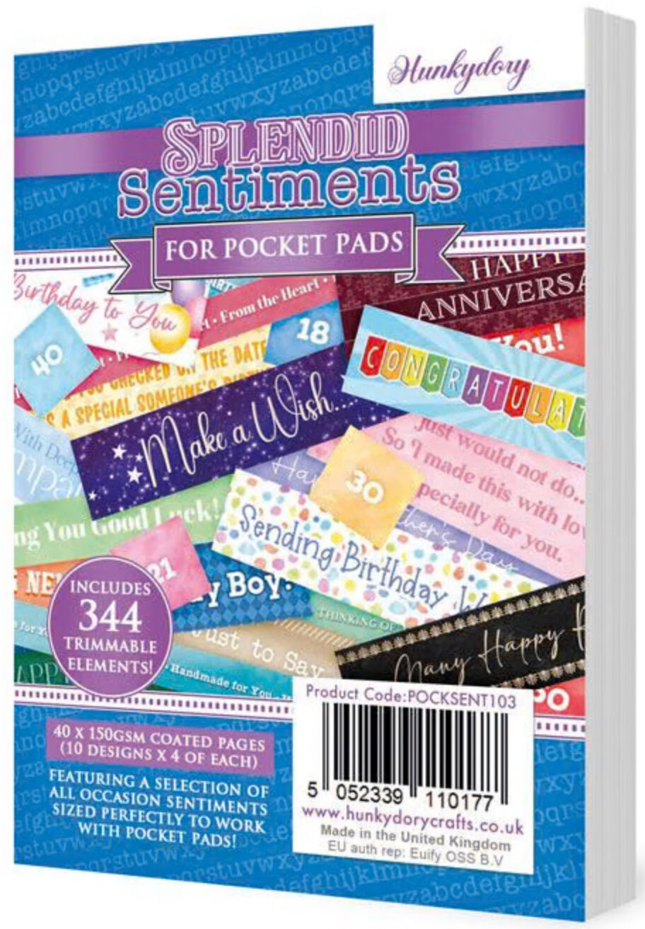 Hunkydory Crafts Splebdid Sentiments For Pocket Pads