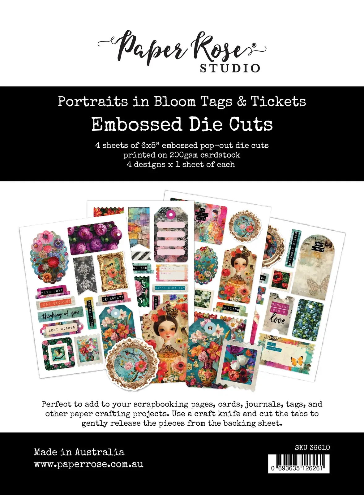 Paper Rose - Portraits in Bloom 6" x 8" Tags & Tickets Embossed Die Cuts