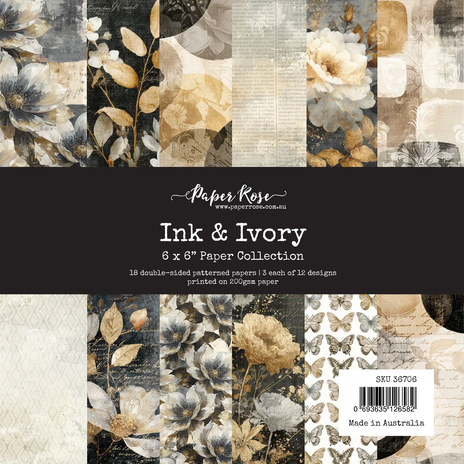 Paper Rose - Ink & Ivory 6" x 6" Paper Collection