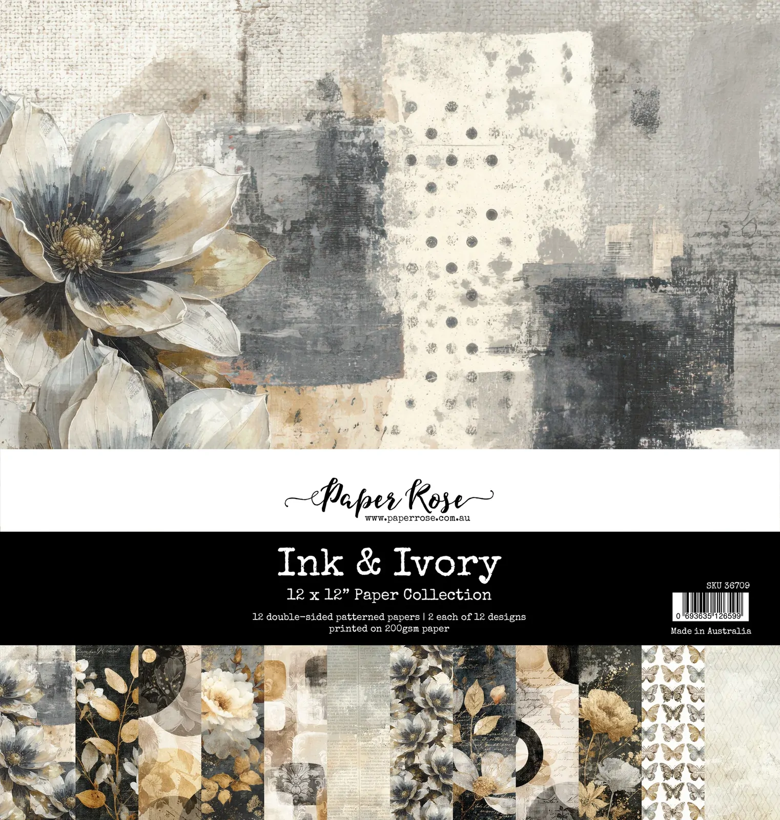 Paper Rose - Ink & Ivory 12' x 12" Paper Collection