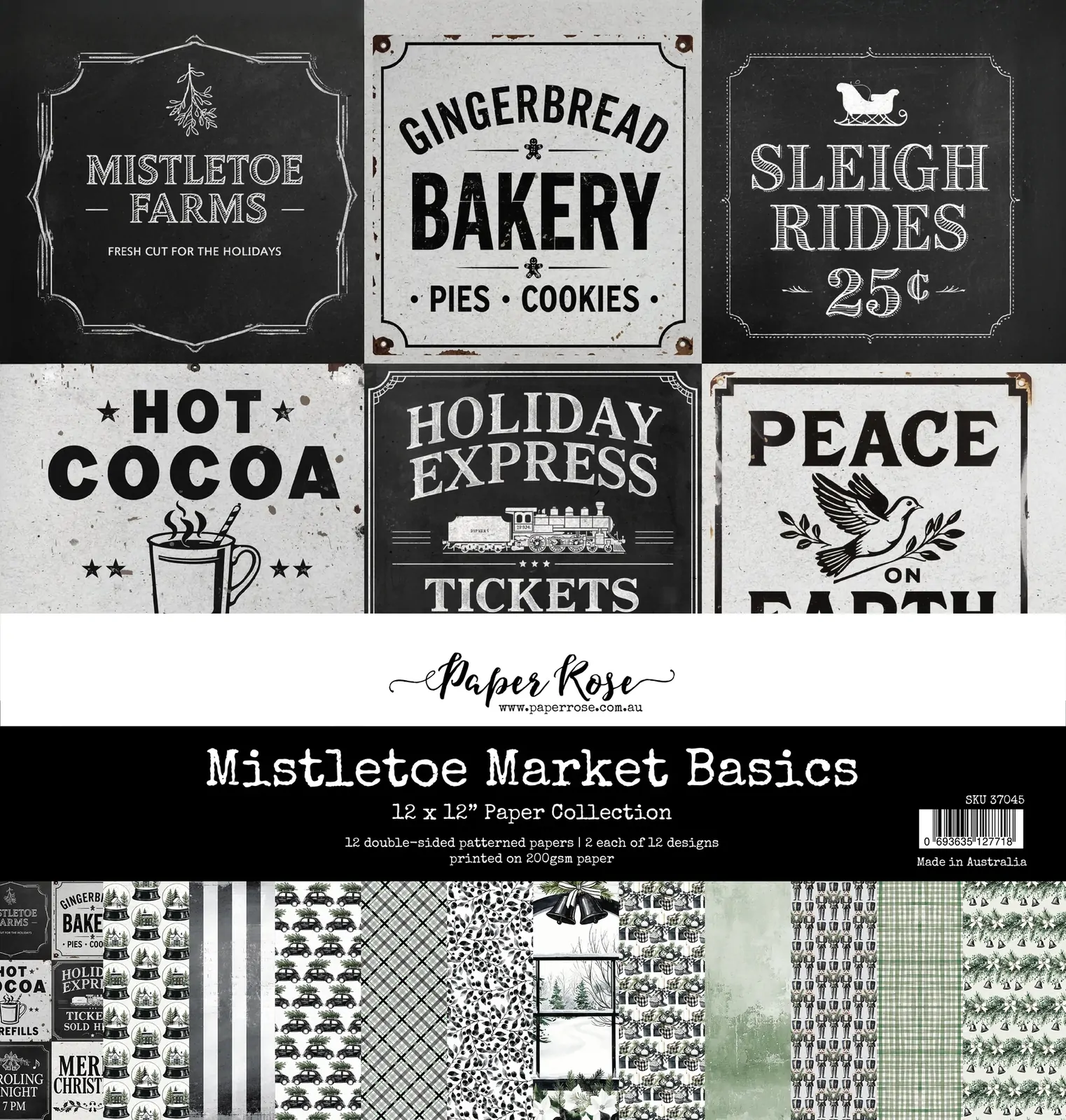 Paper Rose - Mistletoe Market Basics 12' x 12" Paper Collection