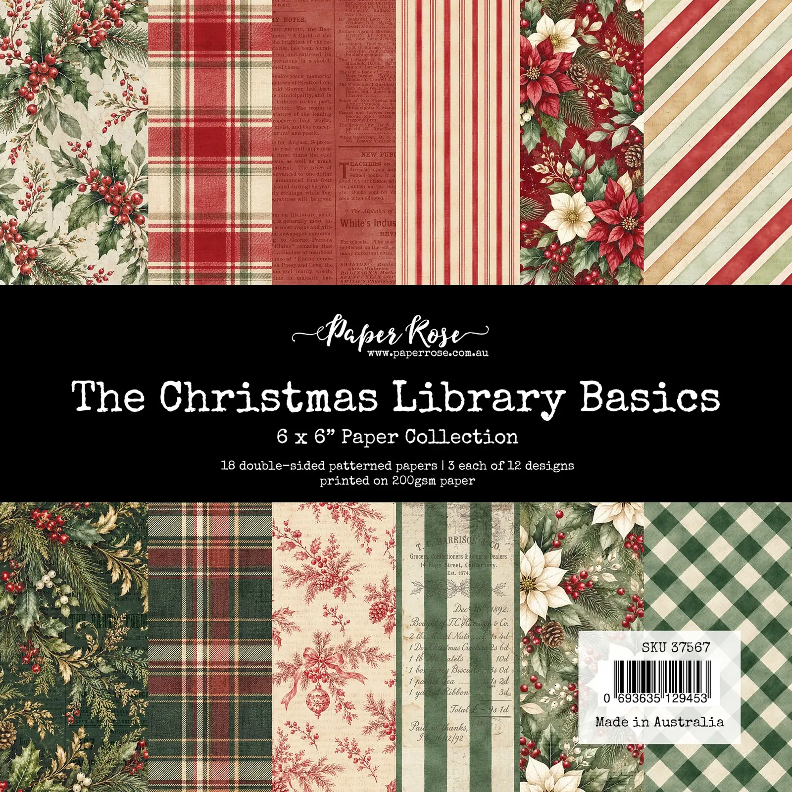Paper Rose - The Christmas Library Basics 6" x 6" Paper Collection