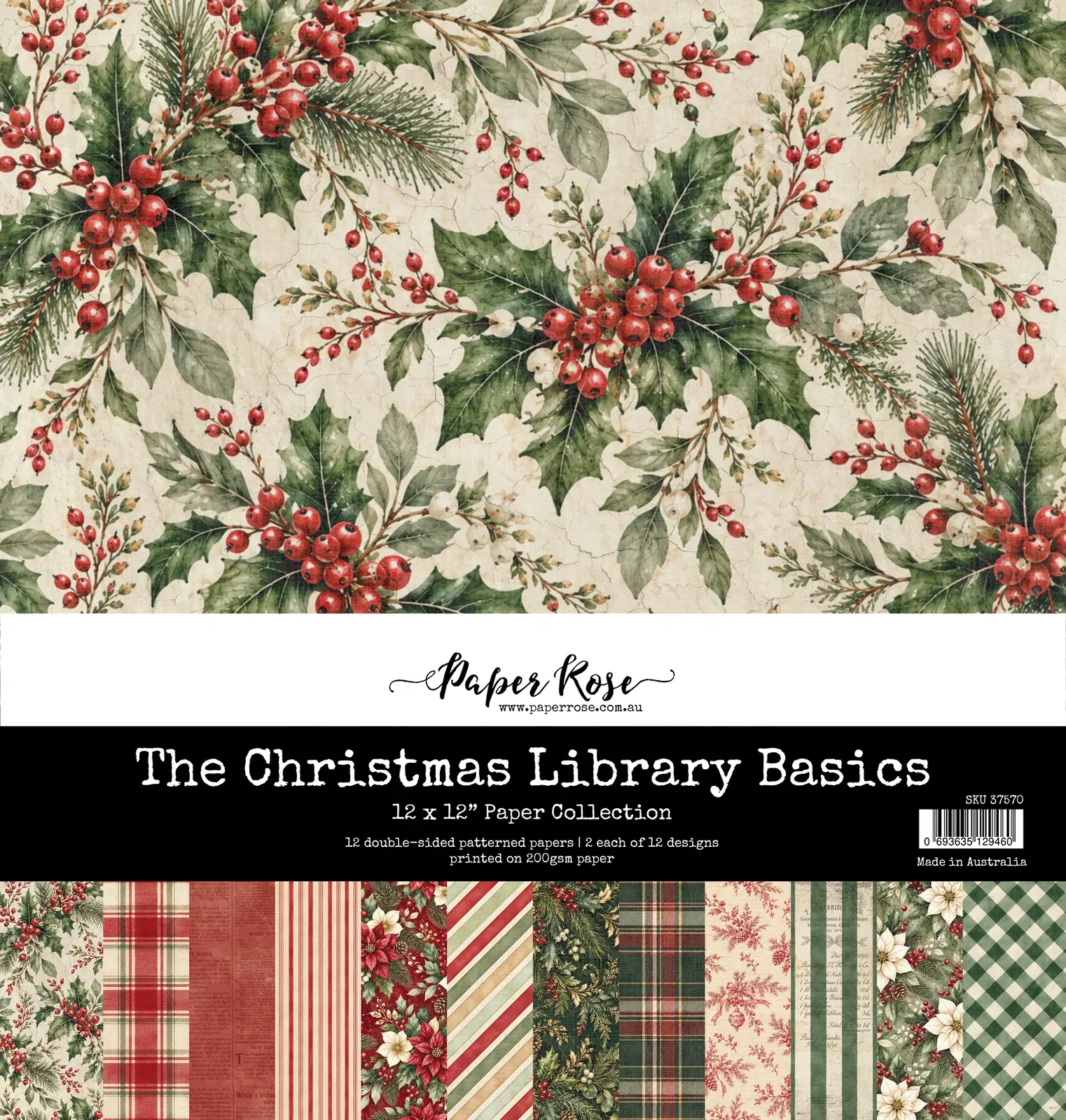 Paper Rose - The Christmas Library Basics 12' x 12" Paper Collection