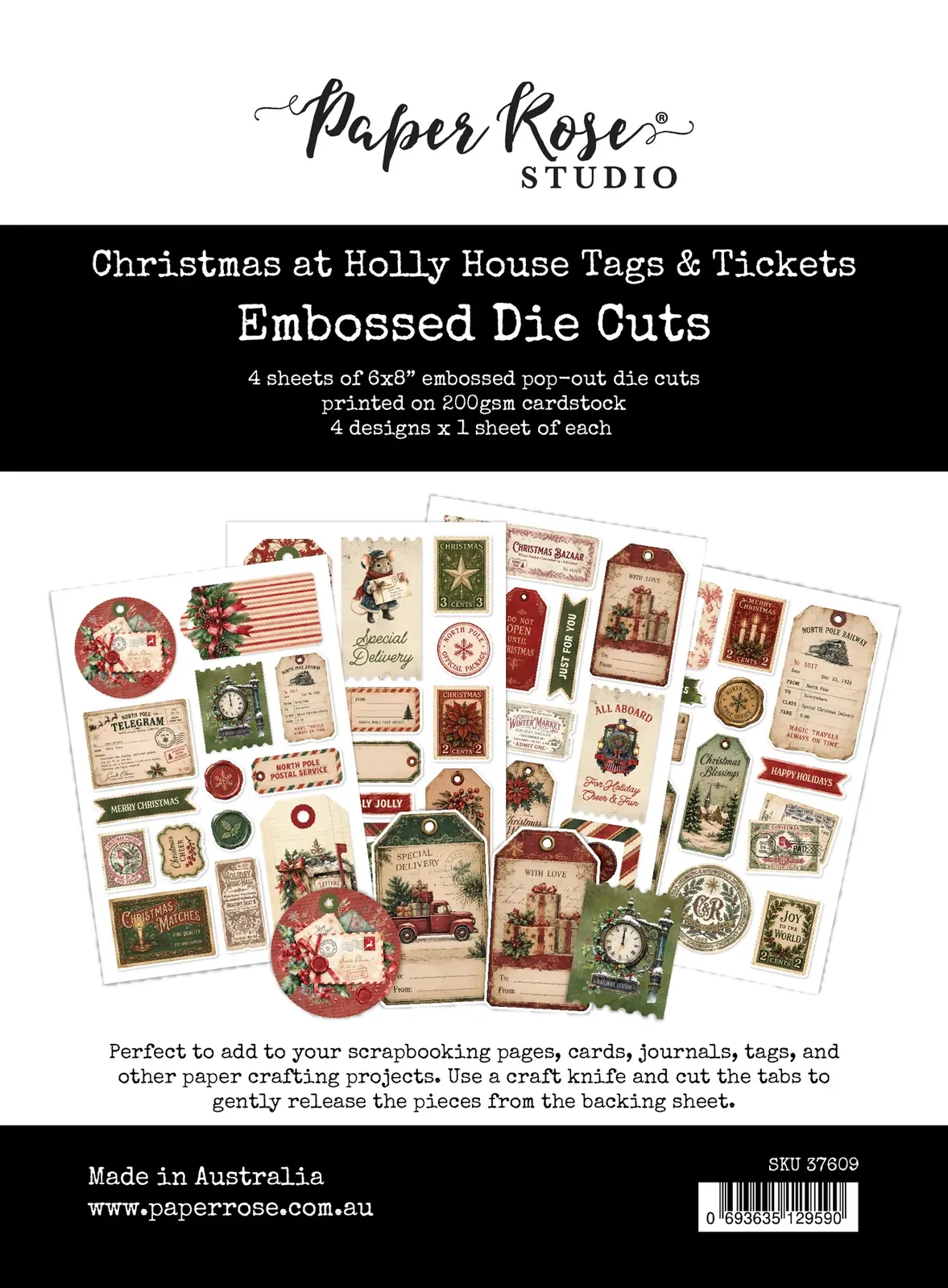 Paper Rose - Christmas at Holly House 6" x 8" Tags & Tickets Embossed Die Cuts