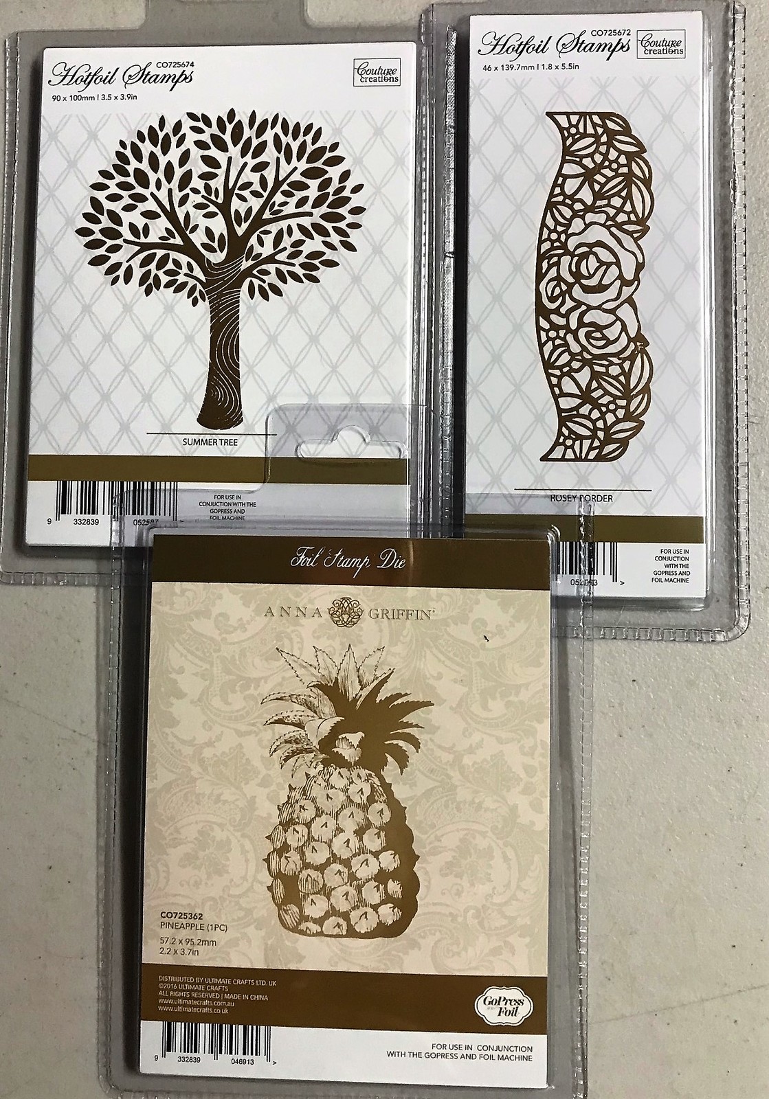 Hotfoil Stamps Summer Tree, Rosey Border and Pineapple