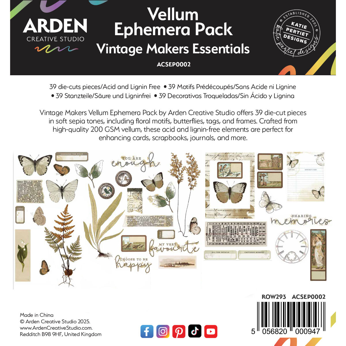 Arden Creative Vellum Ephemera Pack - Vintage Maker