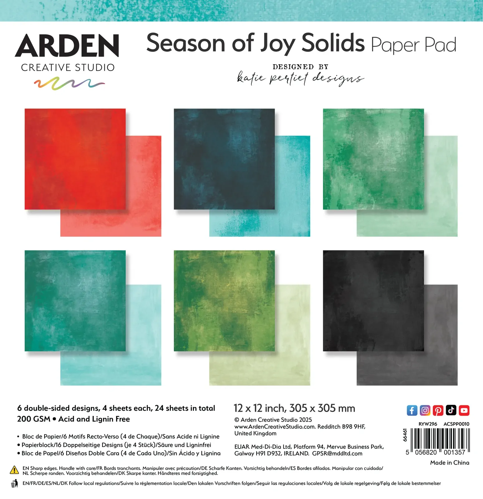 Arden Creative 12 x 12 Solids Paper Pad - Season of Joy