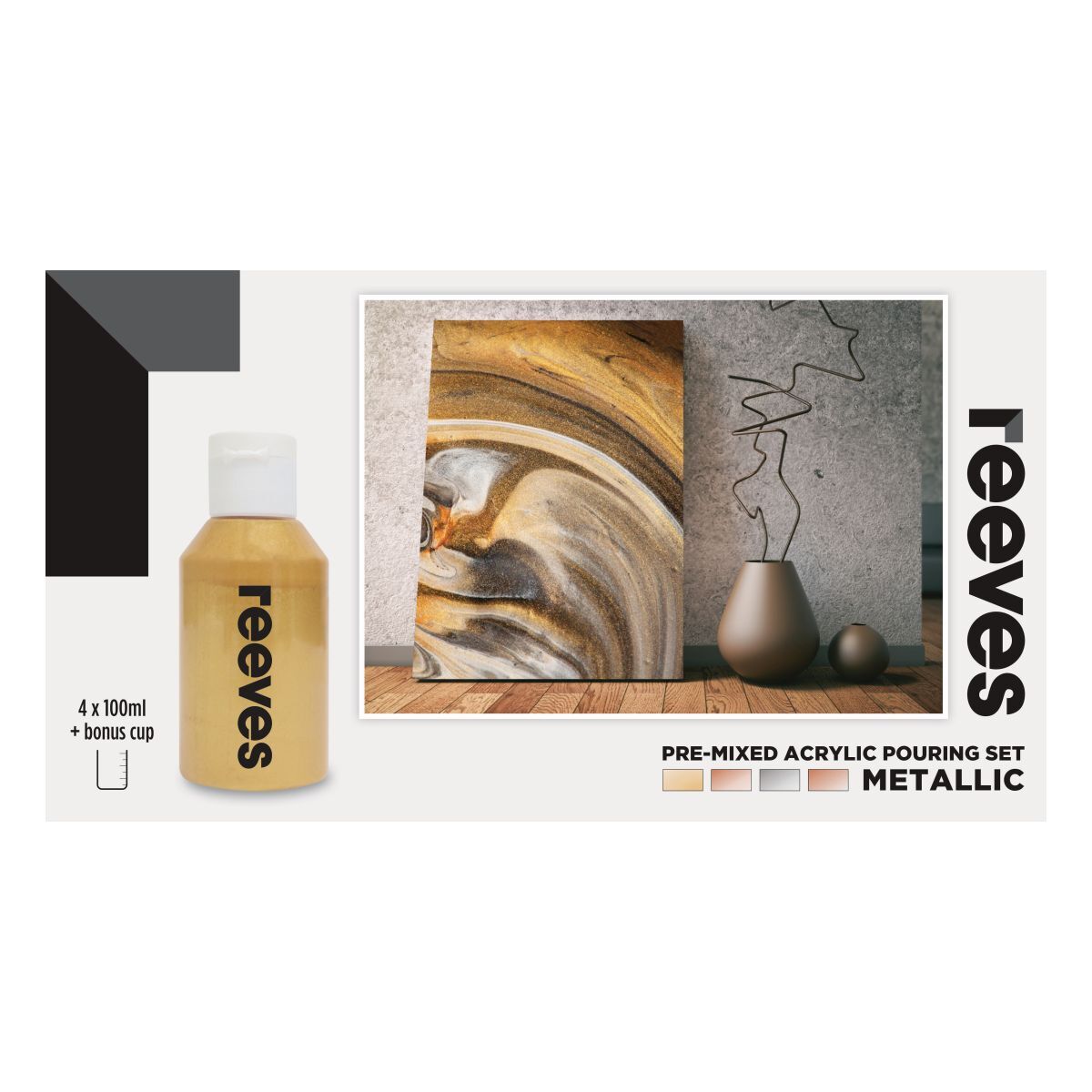 Reeves Pre-Mixed Acrylic Pour Paint Set Metallic