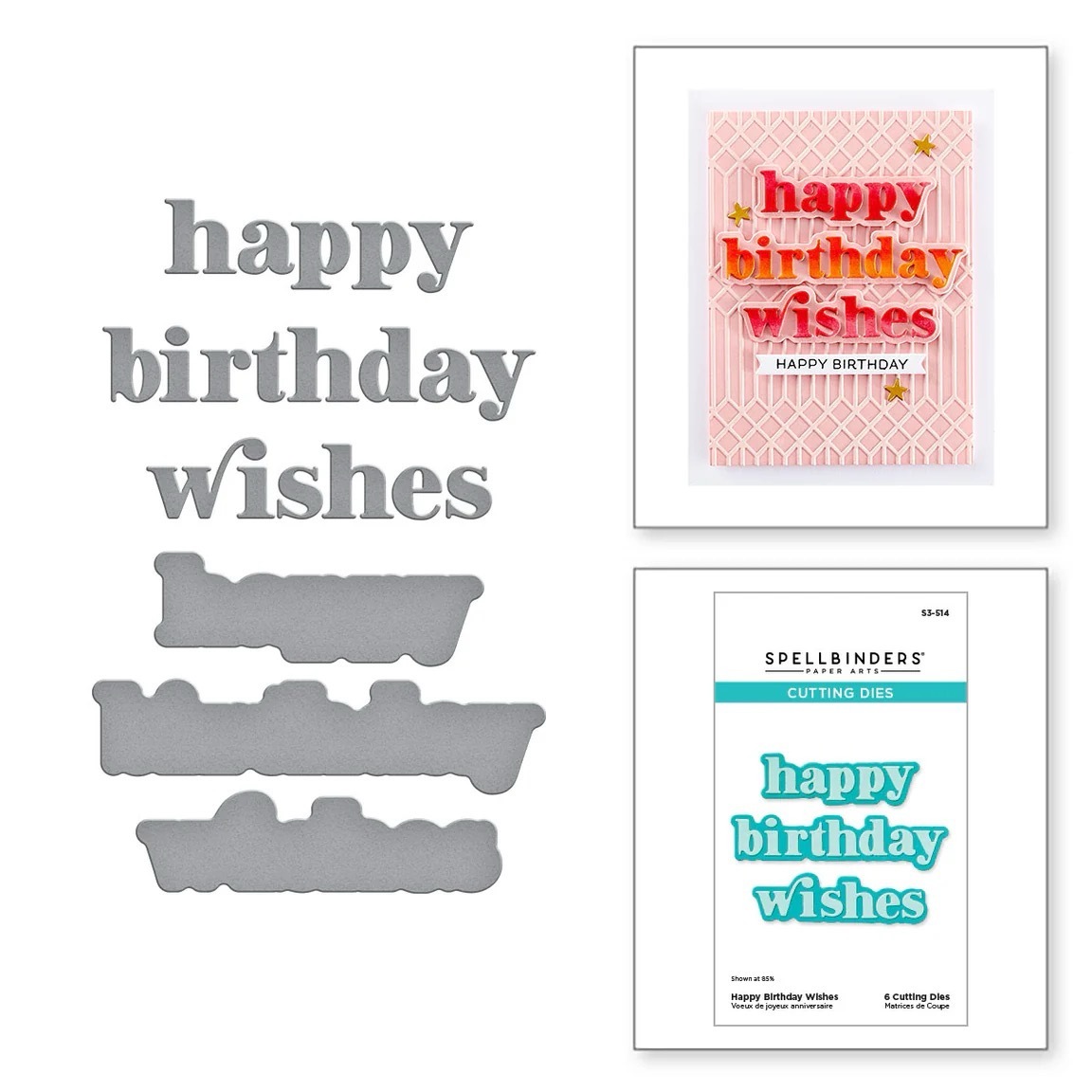 Spellbinders Die Happy Birthday Wishes Etched Dies S3-514