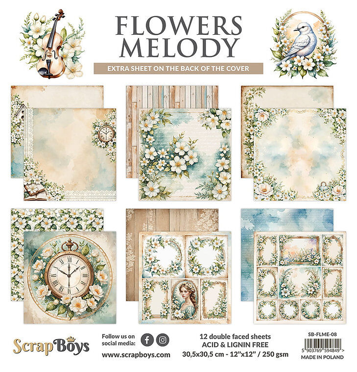 Flowers Melody Paper Pad - 12" x 12" (12 Sheets) By Scrap Boys