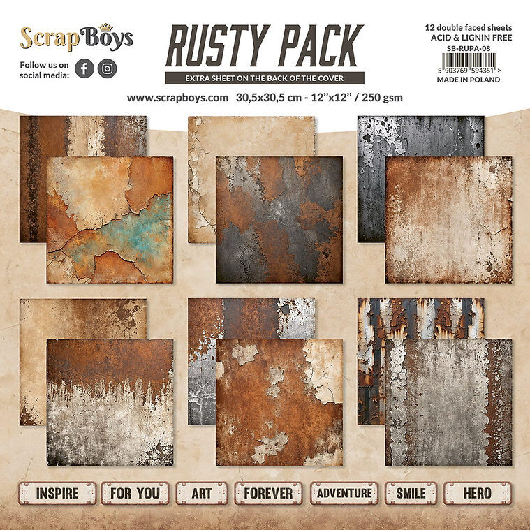 Rusty Pack Paper Pad - 12" x 12" (12 Sheets) By Scrap Boys
