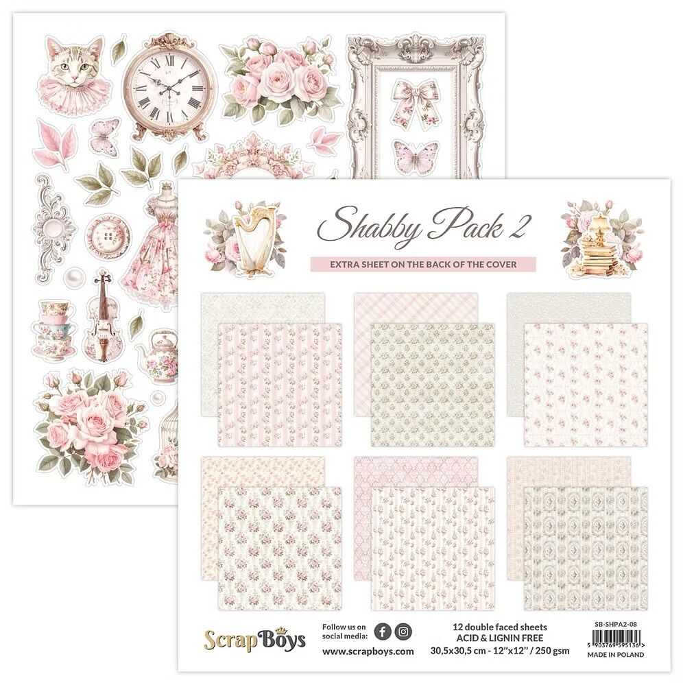 Shabby Pack 2 Paper Pad - 12" x 12" (12 Sheets) By Scrap Boys