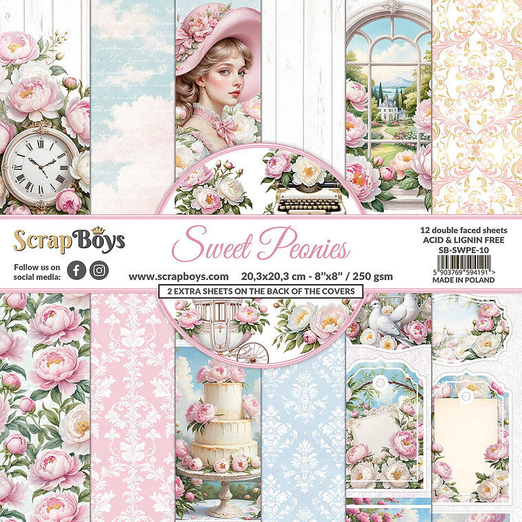 Sweet Peonies Paper Pad - 8" x 8" (12 Sheets) By Scrap Boys
