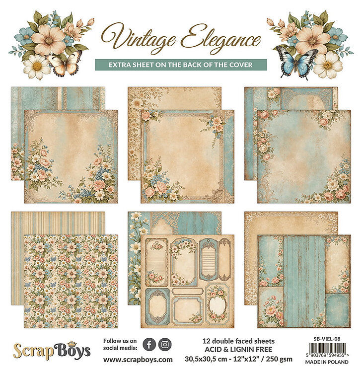 Vintage Elegance Paper Pad - 12" x 12" (12 Sheets) By Scrap Boys