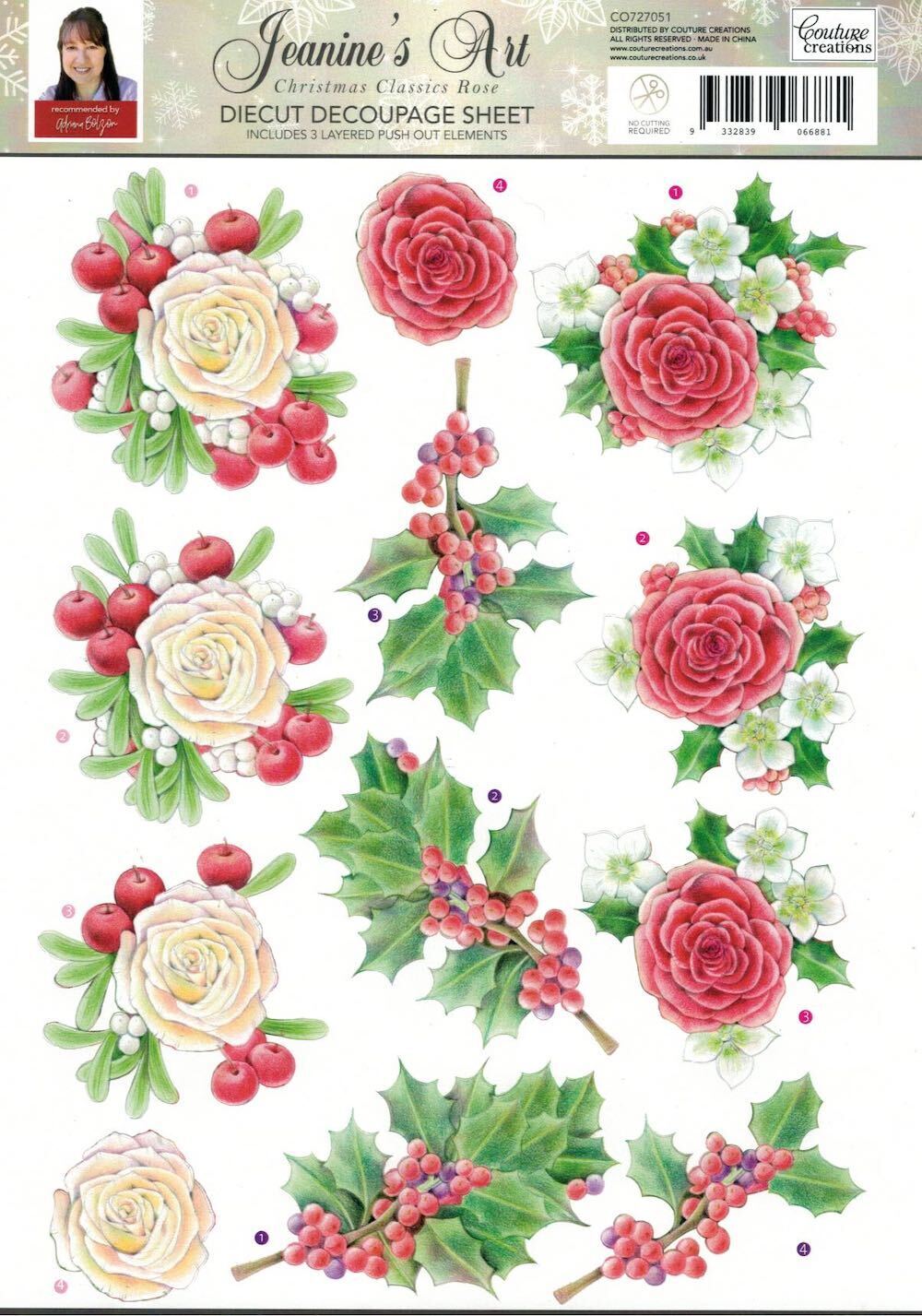Jeanines Art Christmas Classics 3D Decoupage A4 Sheet x 5 sheets