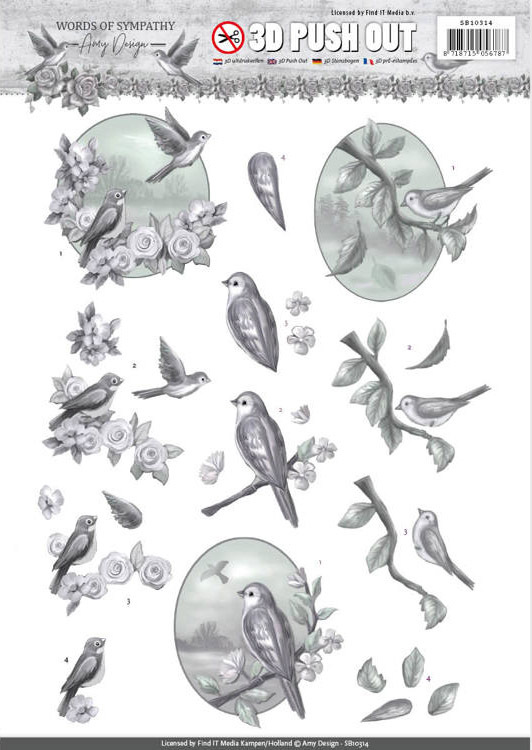 Amy Design 3D Decoupage A4 Sheet Words of Sympathy Swallows