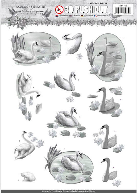 Amy Design 3D Decoupage A4 Sheet Words of Sympathy Swans