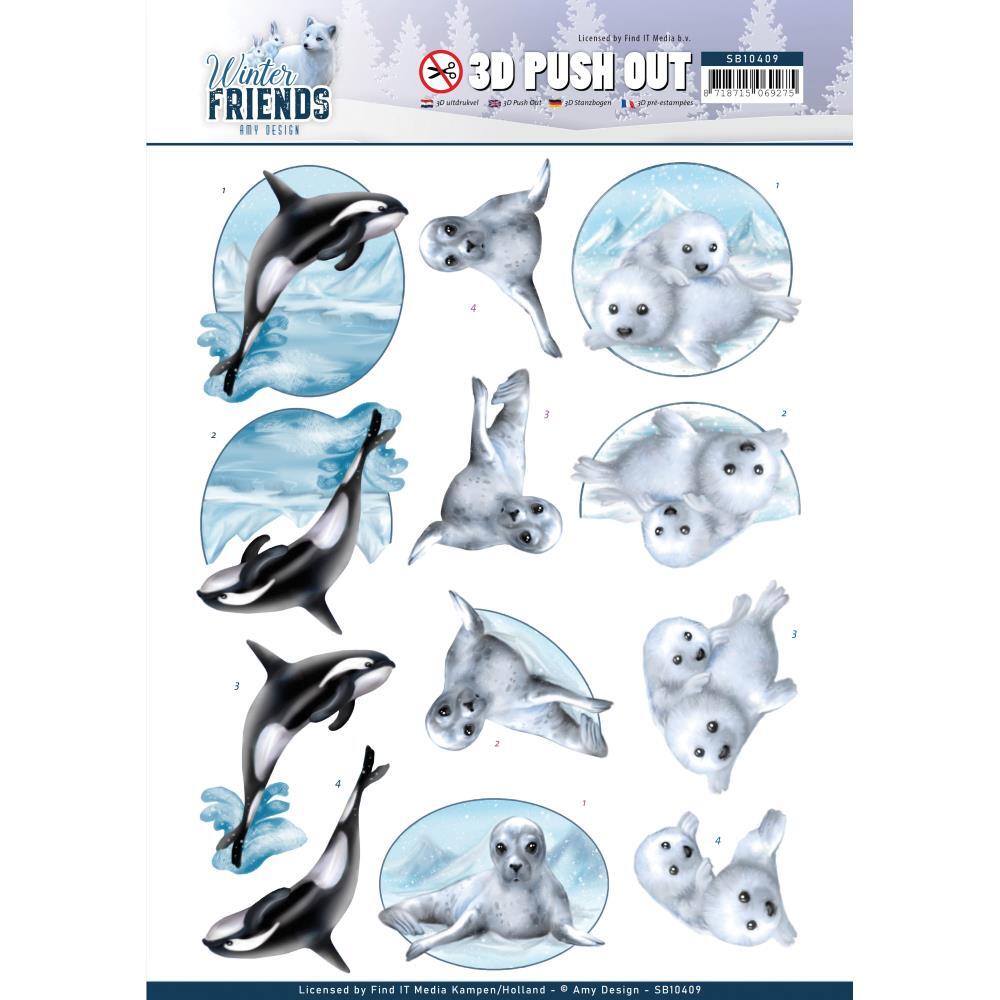 Amy Design 3D Decoupage A4 Sheet Winter Friends Sparkling Sealife