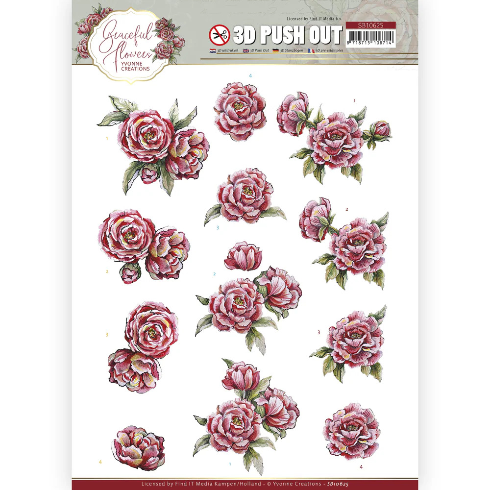 Yvonne Creations 3D Pushout - Graceful Flowers - Pink Roses - SB10625