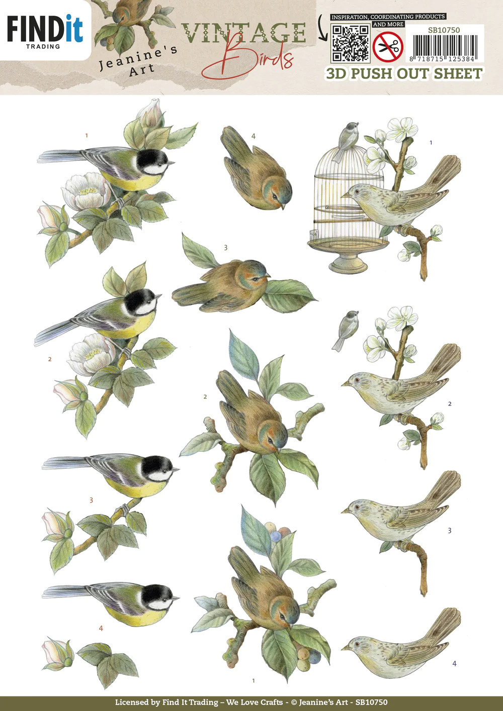 Jeanines Art 3D Pushout - Vintage Birds - Birdcage - SB10750
