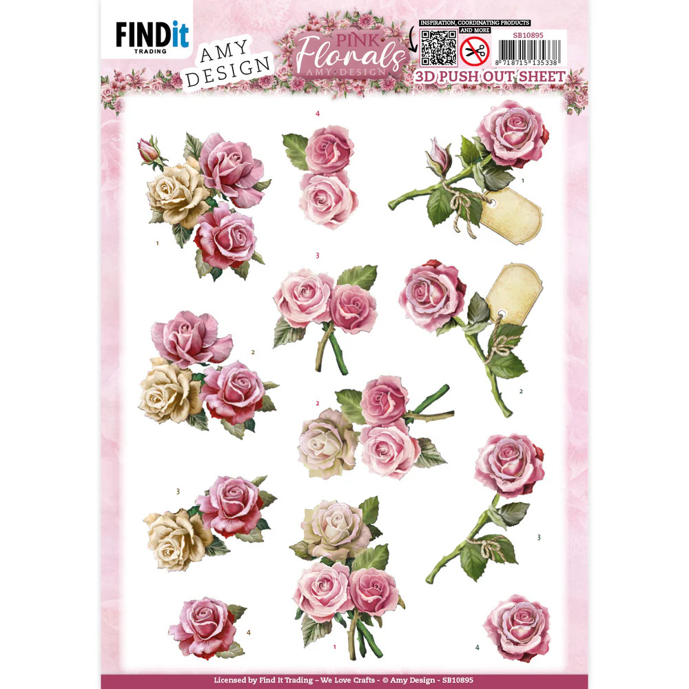 Amy Design 3D Pushout - Pink Florals - Roses - SB10895