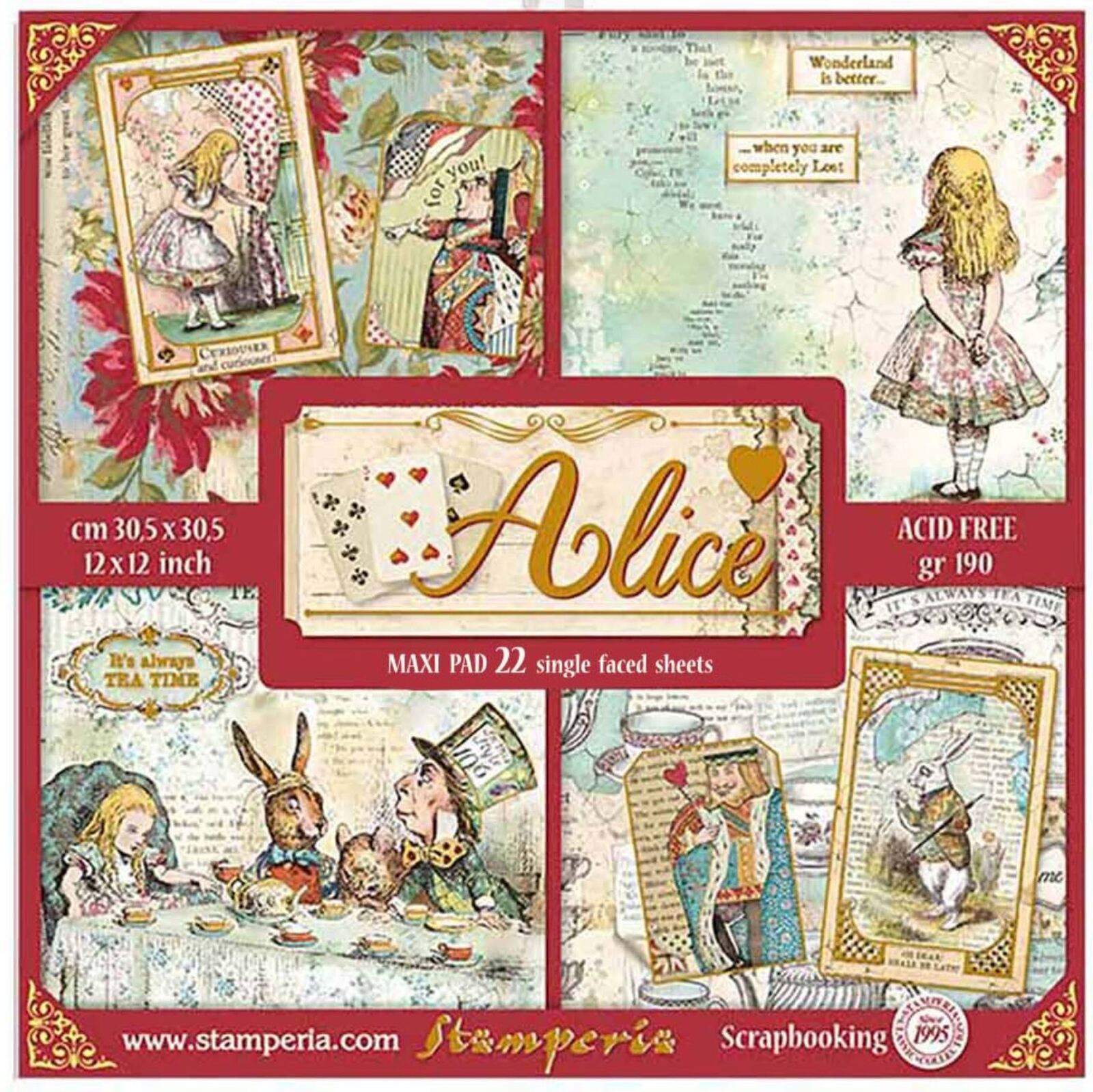 Stamperia Maxi Paper Pad 12x12 with Gold Foil 22/Pkg Alice