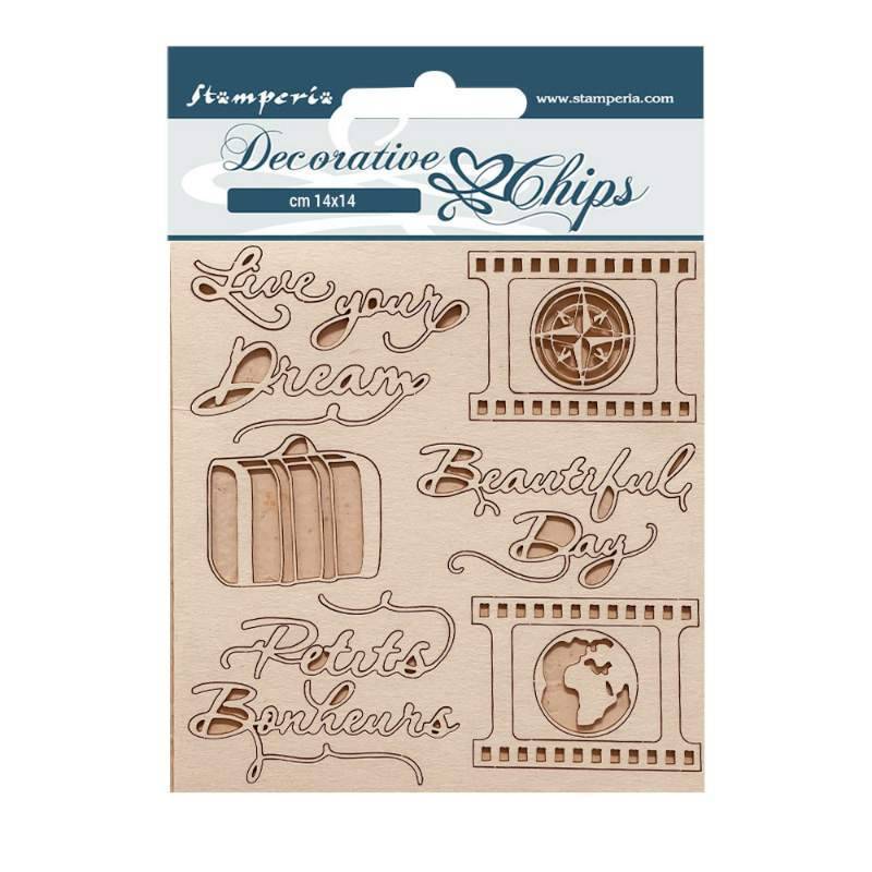 Stamperia 14×14 cm Decorative Chips Create Happiness Oh La La Live Your Dream